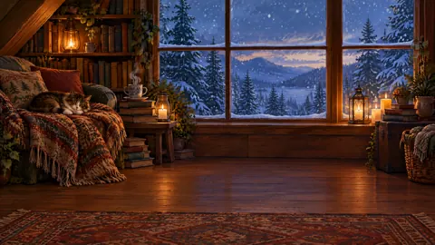 Sleeping Cat in Snowy Attic