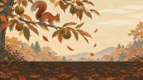 Red Squirrel on Chestnut Branch