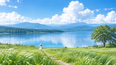 Girl Walking to Lake