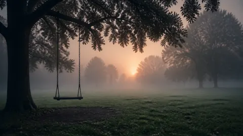Empty Swing in Foggy Park
