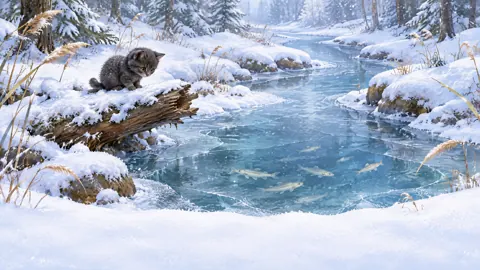 Charcoal Kitten Watching Fish