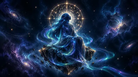 Star-Robed Figure With Aurora