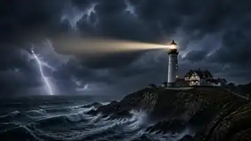 Stormlit Lighthouse Beam live wallpaper