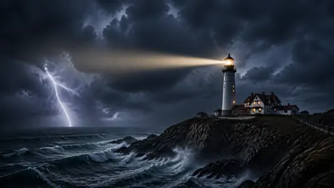 Lighthouse Under Storm Sky