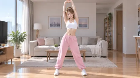 Woman Stretching in Living Room