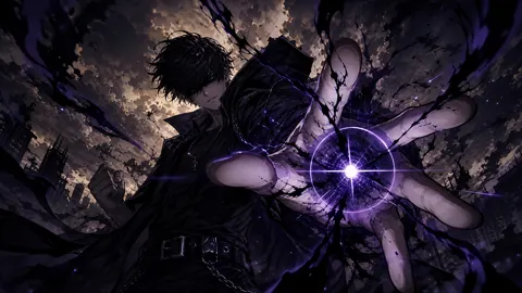 Purple Energy Over Ruined City