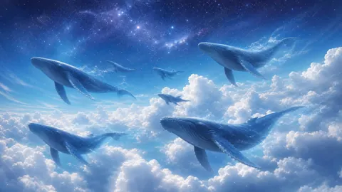 Blue Whales Among Clouds
