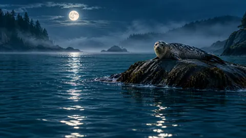 Harbor Seal on Seaweed Rock