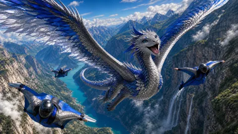 Sapphire Wyvern Over Canyon