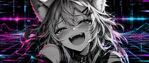 Laughing Catgirl With Glitch Grids