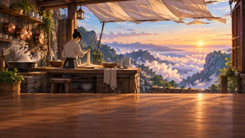 Chef Making Noodles at Sunrise