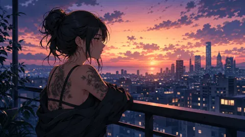 Tattooed Woman on Balcony