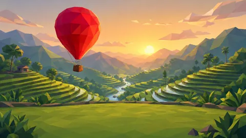 Hot-Air Balloon Over Rice Terraces