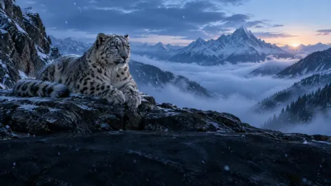 Snow Leopard Above Alpine Valley