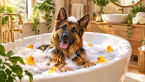 German Shepherd Bubble Bath