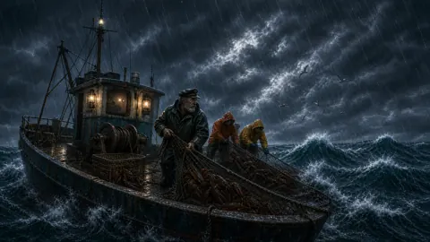 Lobster Crew in Storm Waves