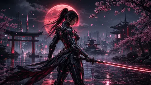 Cyber-Samurai in Neon-Tokio