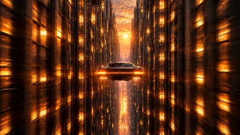 Hovercar Between Art Deco Towers
