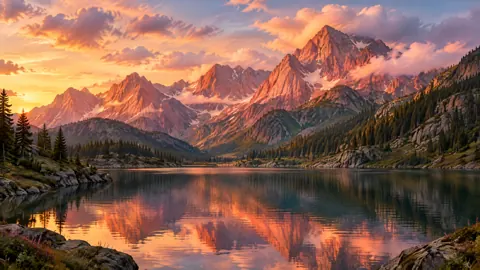 Alpine Lake With Rose Peaks