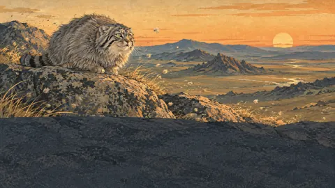 Pallas's Cat Above Mongolian Steppe