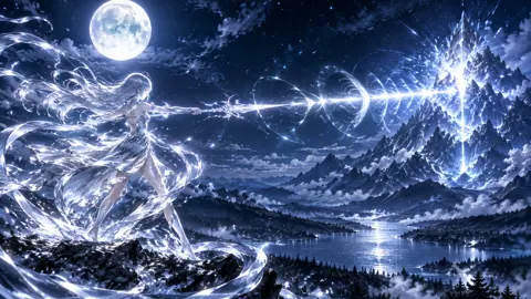 Silver-Haired Girl With Radiant Spear