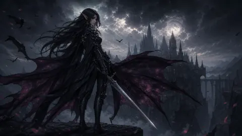 Elf Swordswoman at Gothic Castle