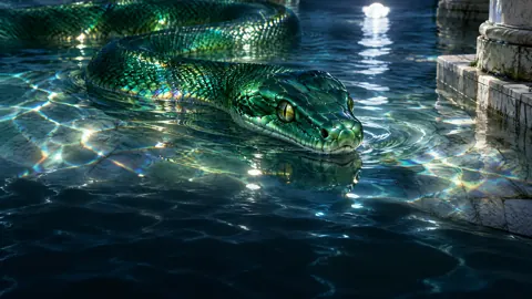Emerald Serpent in Moonlit Pool