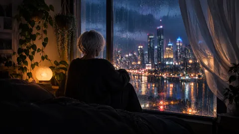 Silver-Haired Woman by Rainy Window