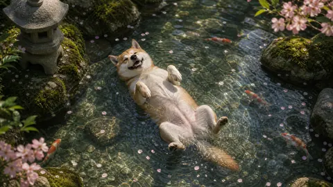 Dog Floating in Koi Pond
