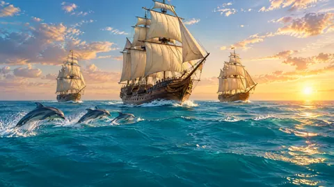 Sailing Ships With Dolphins