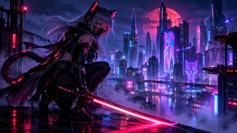 Cat-Eared Demon Above Neon City