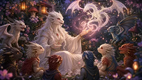 Albino Dragonborn Mage Teaching Wyverns