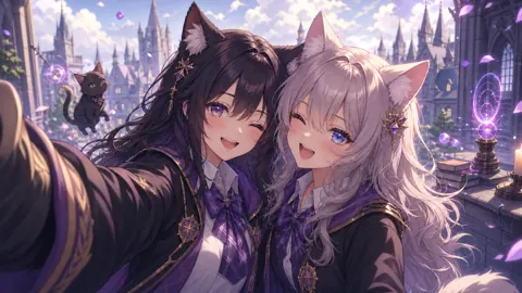 Catgirls Selfie at Magic Academy