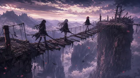 Armed Anime Girls on Rope Bridge