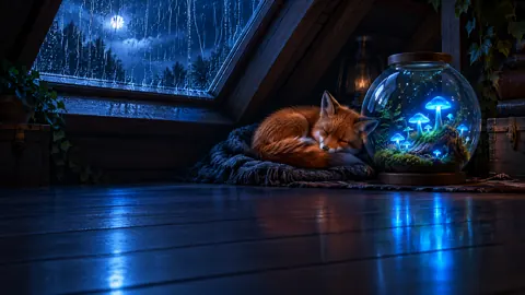 Sleeping Fox by Blue Mushrooms