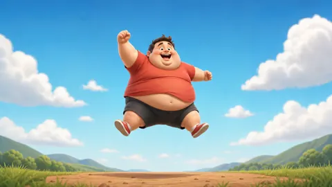 Fat Guy Jumping Above Dirt Path
