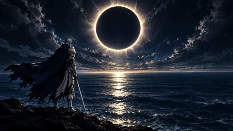 Paladin Beneath Glowing Eclipse