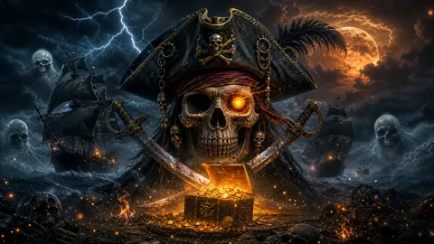 Pirate Skull Captain Storm Sea