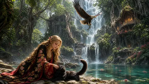 Elf Woman With Black Cat