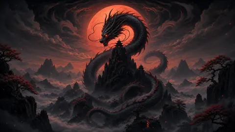 Black Dragon Under Red Moon