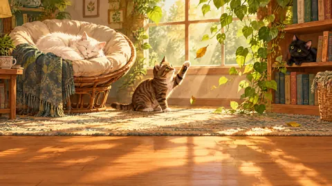 Cats in a Sunny Reading Nook