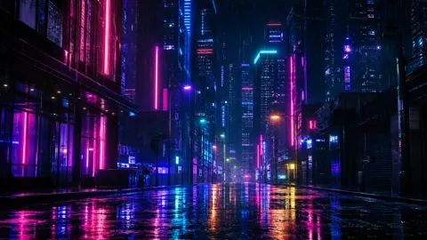 Cyberpunk Street After Rain