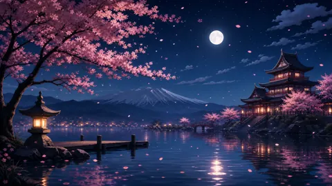 Moonlit Sakura Reflections live wallpaper