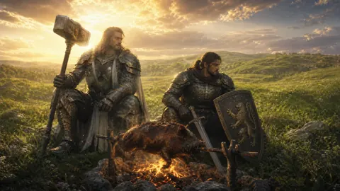 Armored Warriors Roasting Boar