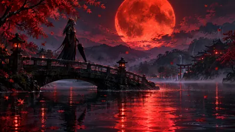 Armored Shrine Guardian Under Crimson Moon