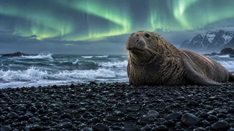 Elephant Seal Under Aurora
