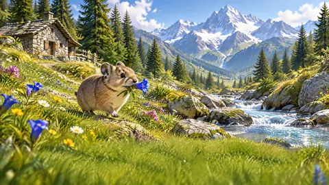 Pika With Blue Gentian