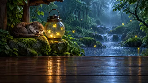 Sleeping Otter With Firefly Lantern