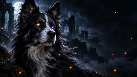 Black And White Shepherd At Ruins