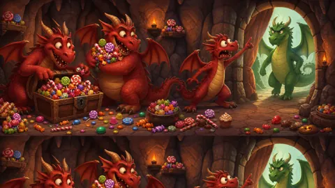 Three Red Dragons With Candy